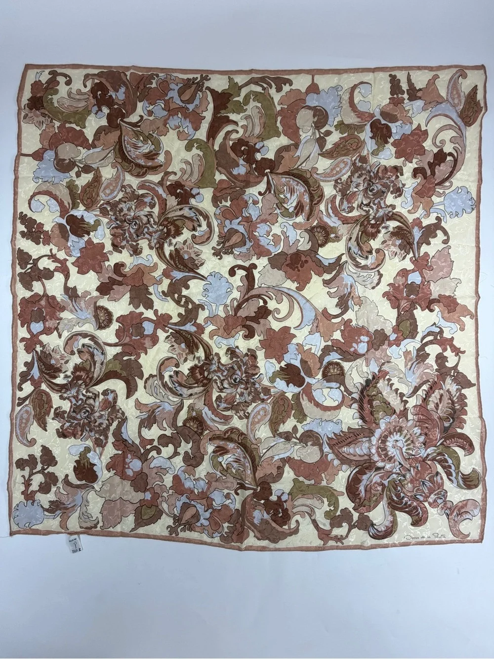 Vintage Oscar de la Renta 100% Silk Scarf Baroque Floral 30x30 Made Japan